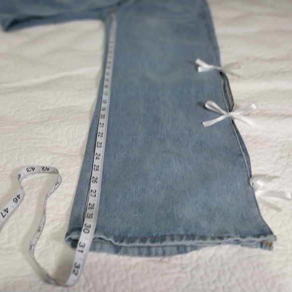 Blue Ankle Cropped Jeans with Side Ties Size 11 - Picture 8 of 15